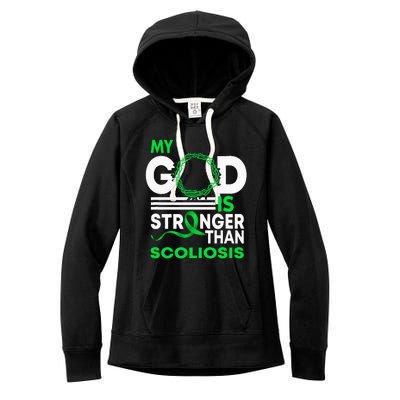 My God Is Stronger Than Scoliosis Awareness Ribbon Women's Fleece Hoodie