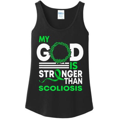 My God Is Stronger Than Scoliosis Awareness Ribbon Ladies Essential Tank