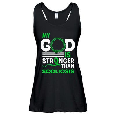 My God Is Stronger Than Scoliosis Awareness Ribbon Ladies Essential Flowy Tank