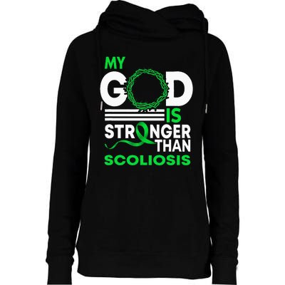 My God Is Stronger Than Scoliosis Awareness Ribbon Womens Funnel Neck Pullover Hood