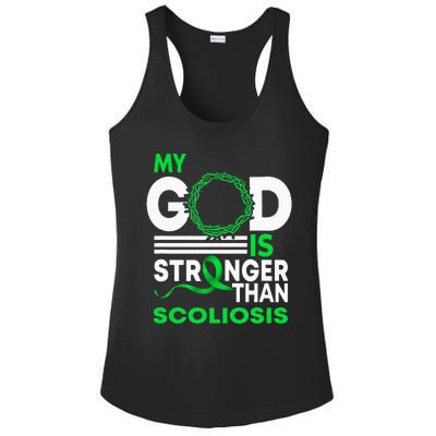 My God Is Stronger Than Scoliosis Awareness Ribbon Ladies PosiCharge Competitor Racerback Tank