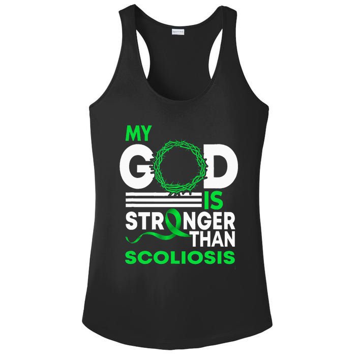 My God Is Stronger Than Scoliosis Awareness Ribbon Ladies PosiCharge Competitor Racerback Tank