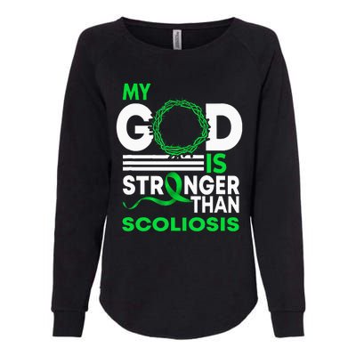 My God Is Stronger Than Scoliosis Awareness Ribbon Womens California Wash Sweatshirt