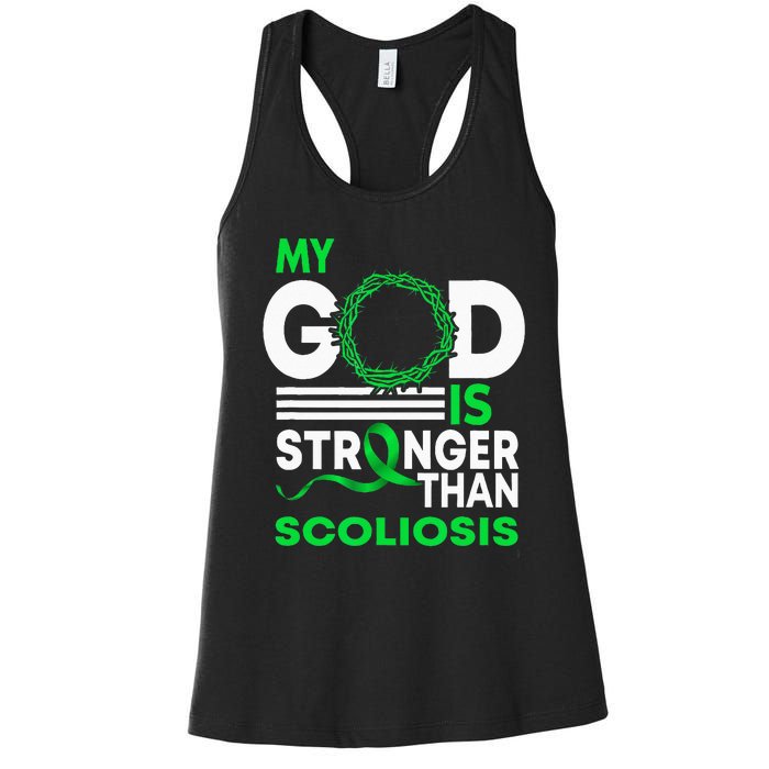 My God Is Stronger Than Scoliosis Awareness Ribbon Women's Racerback Tank