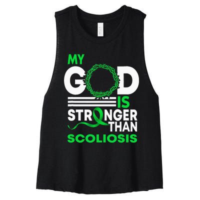 My God Is Stronger Than Scoliosis Awareness Ribbon Women's Racerback Cropped Tank