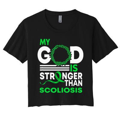 My God Is Stronger Than Scoliosis Awareness Ribbon Women's Crop Top Tee