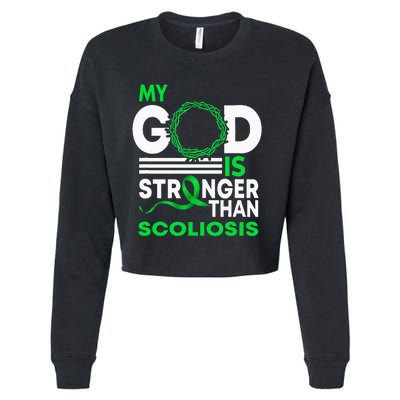 My God Is Stronger Than Scoliosis Awareness Ribbon Cropped Pullover Crew