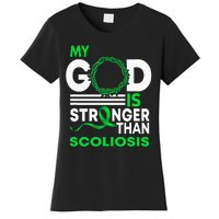 My God Is Stronger Than Scoliosis Awareness Ribbon Women's T-Shirt