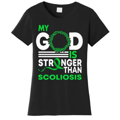 My God Is Stronger Than Scoliosis Awareness Ribbon Women's T-Shirt