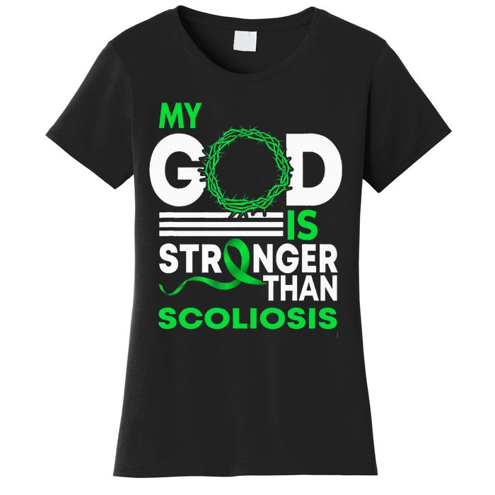 My God Is Stronger Than Scoliosis Awareness Ribbon Women's T-Shirt