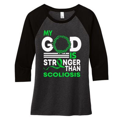 My God Is Stronger Than Scoliosis Awareness Ribbon Women's Tri-Blend 3/4-Sleeve Raglan Shirt