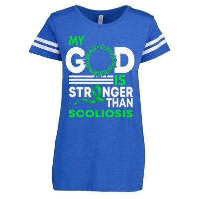 My God Is Stronger Than Scoliosis Awareness Ribbon Enza Ladies Jersey Football T-Shirt