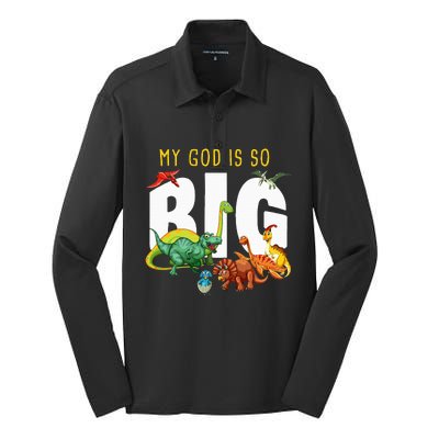 My God Is So Big Christian Faith Dinosaur Silk Touch Performance Long Sleeve Polo