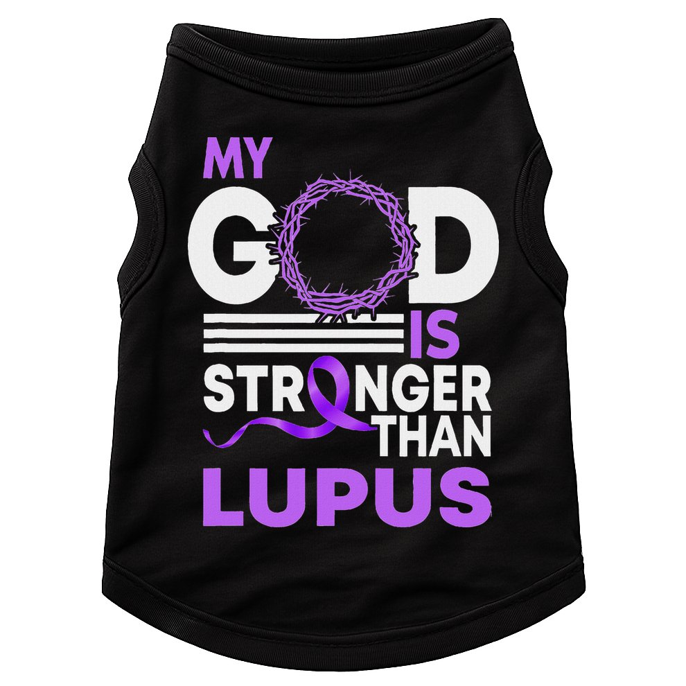 My God Is Stronger Than Lupus Awareness Ribbon Doggie Tank