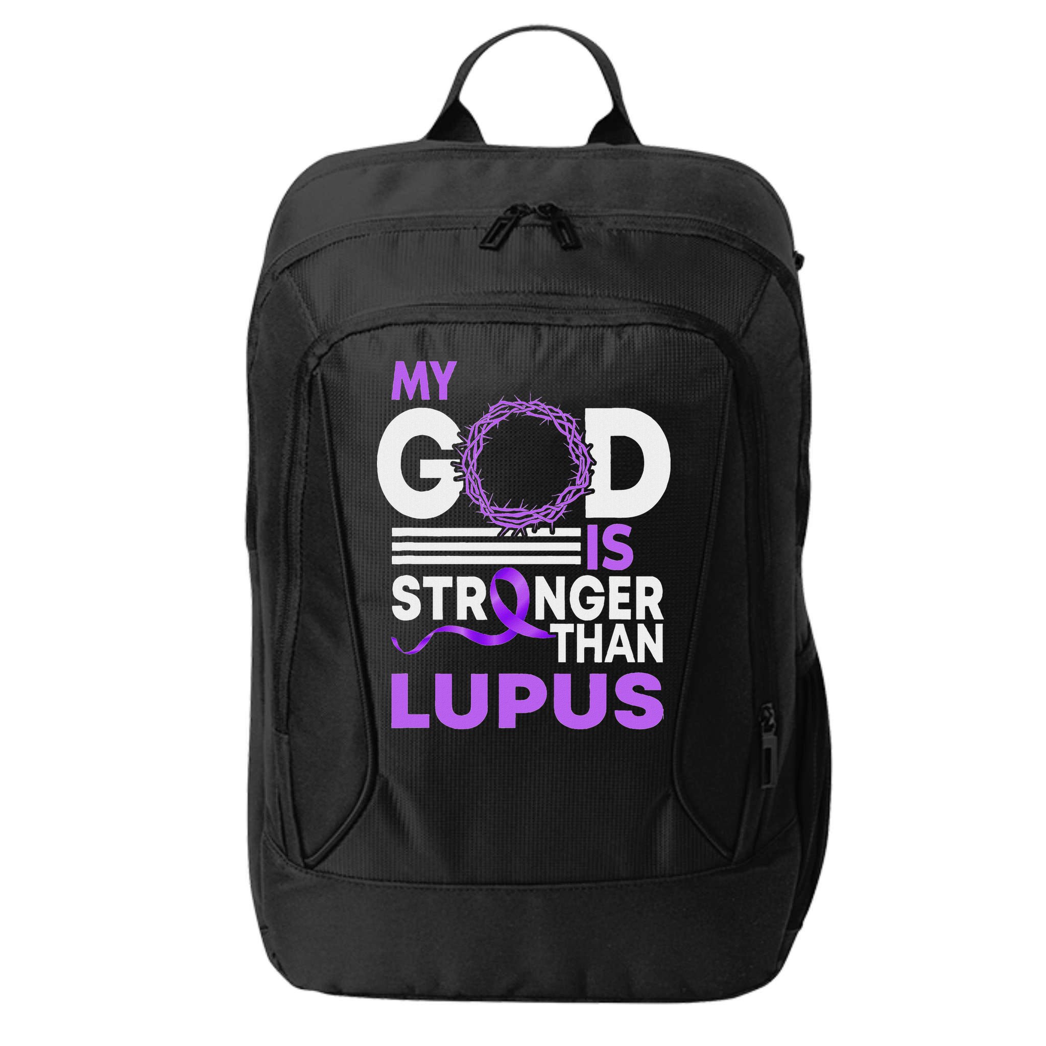 My God Is Stronger Than Lupus Awareness Ribbon City Backpack