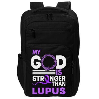 My God Is Stronger Than Lupus Awareness Ribbon Impact Tech Backpack