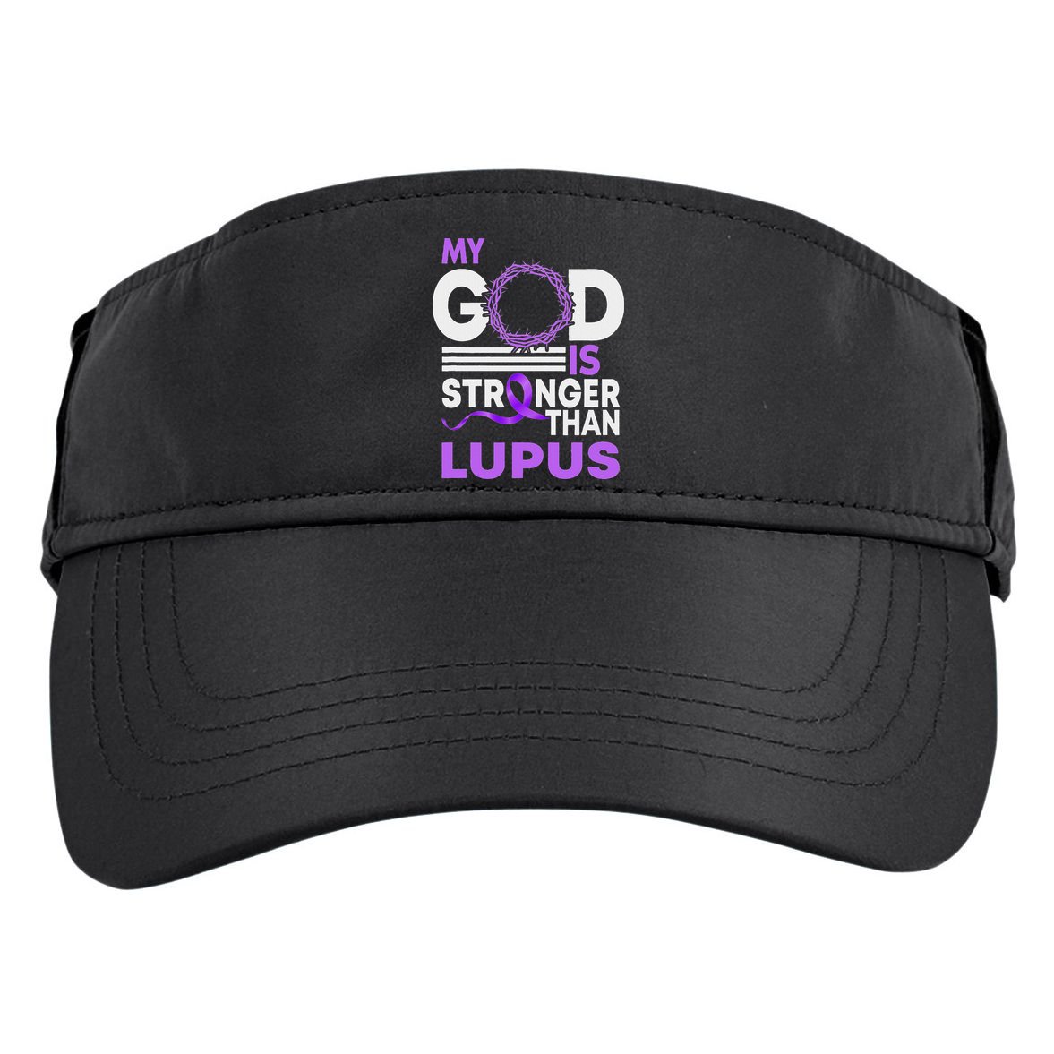 My God Is Stronger Than Lupus Awareness Ribbon Adult Drive Performance Visor