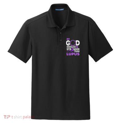 My God Is Stronger Than Lupus Awareness Ribbon Dry Zone Grid Polo