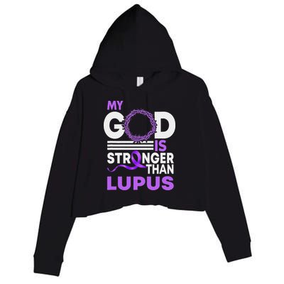 My God Is Stronger Than Lupus Awareness Ribbon Crop Fleece Hoodie