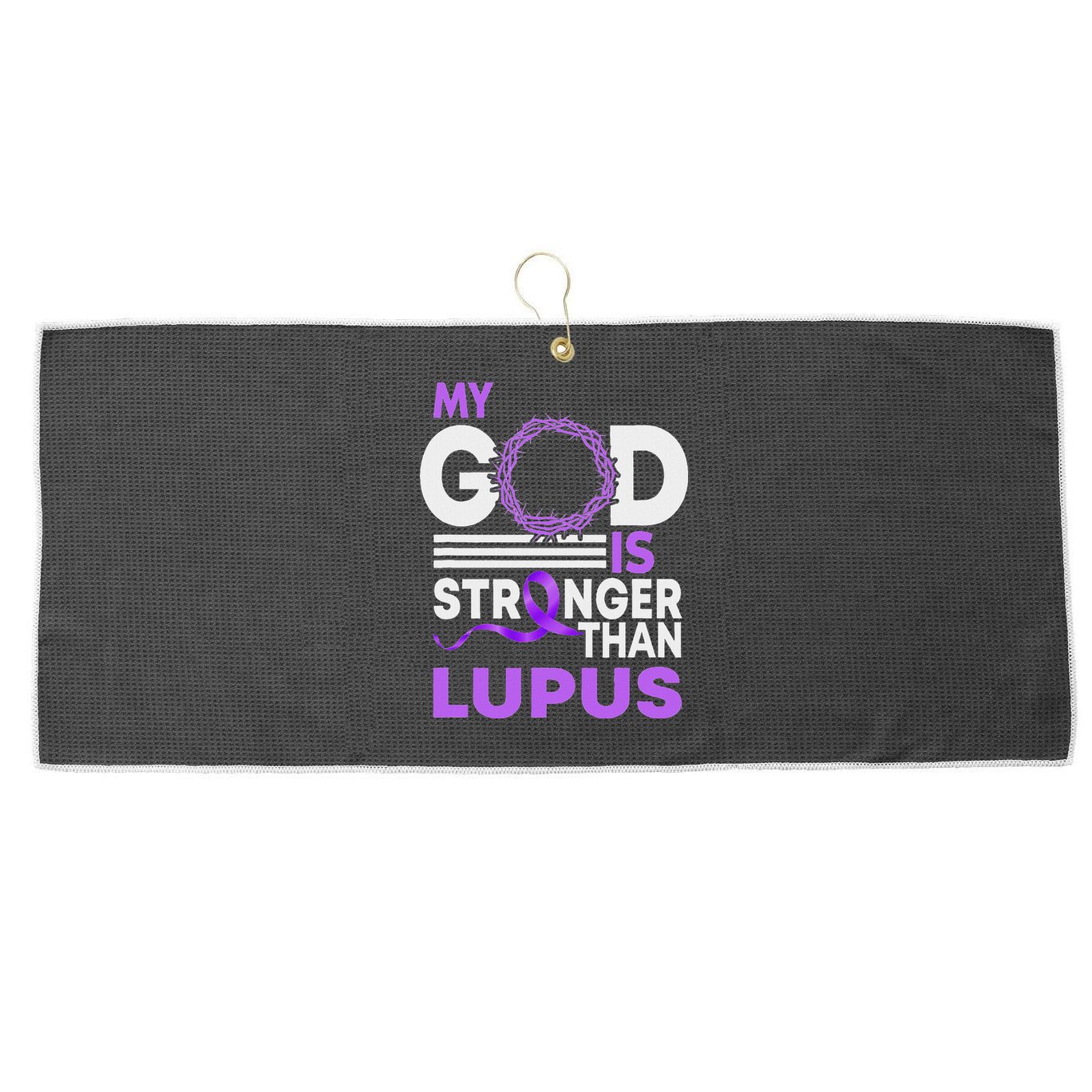 My God Is Stronger Than Lupus Awareness Ribbon Large Microfiber Waffle Golf Towel