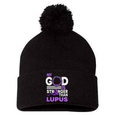 My God Is Stronger Than Lupus Awareness Ribbon Pom Pom 12in Knit Beanie