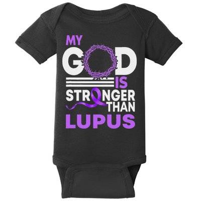 My God Is Stronger Than Lupus Awareness Ribbon Baby Bodysuit