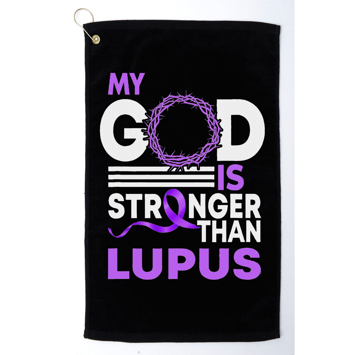 My God Is Stronger Than Lupus Awareness Ribbon Golf Towel