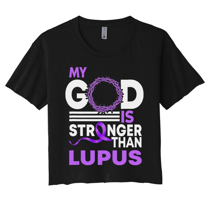 My God Is Stronger Than Lupus Awareness Ribbon Women's Crop Top Tee