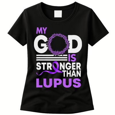 My God Is Stronger Than Lupus Awareness Ribbon Womens T-Shirt