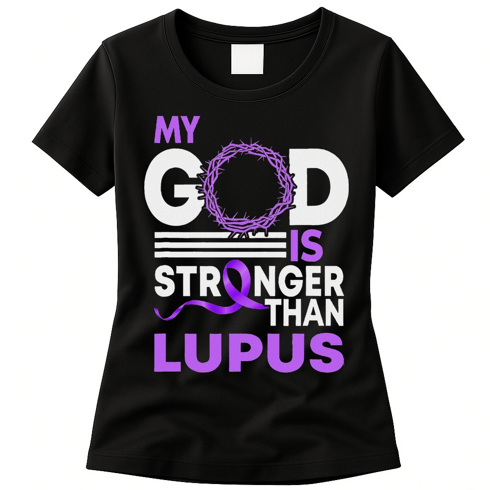 My God Is Stronger Than Lupus Awareness Ribbon Womens T-Shirt