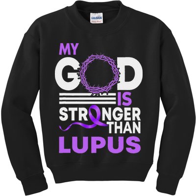 My God Is Stronger Than Lupus Awareness Ribbon Kids Sweatshirt