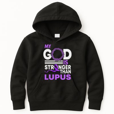 My God Is Stronger Than Lupus Awareness Ribbon Kids Hoodie