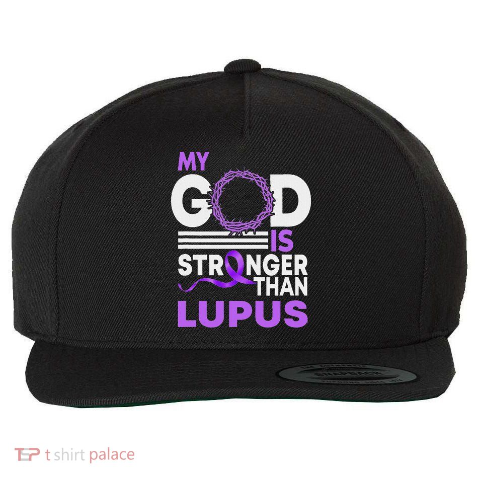 My God Is Stronger Than Lupus Awareness Ribbon Wool Snapback Cap