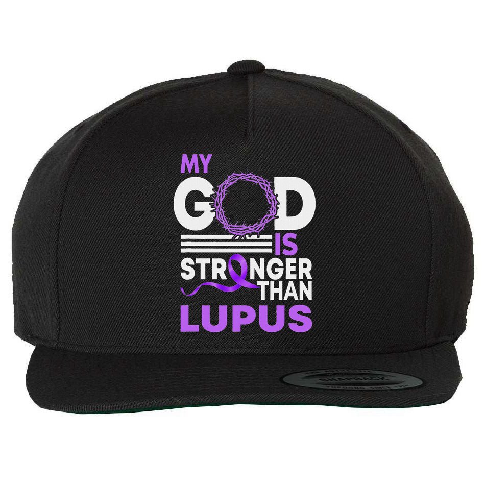 My God Is Stronger Than Lupus Awareness Ribbon Wool Snapback Cap