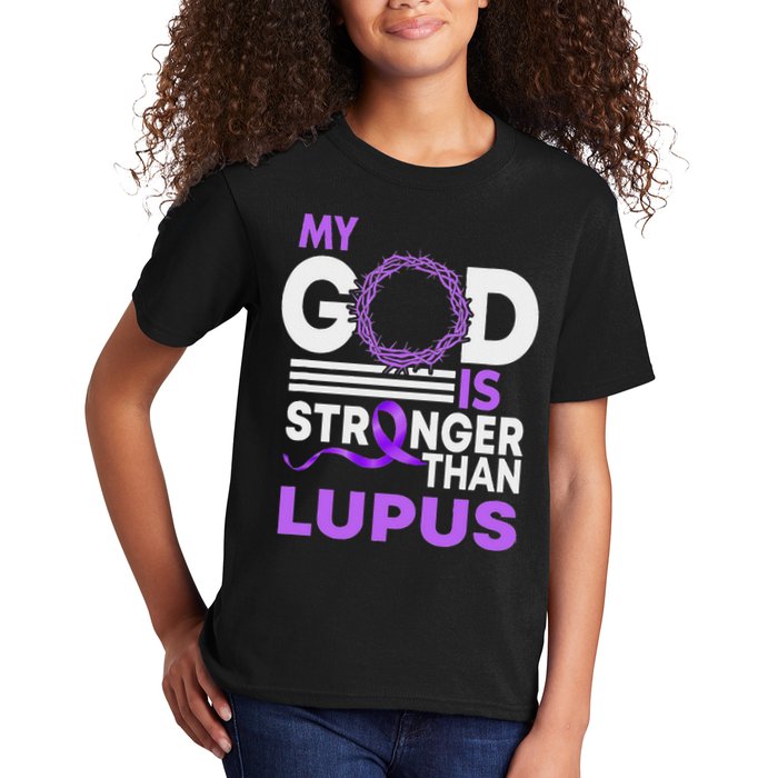 My God Is Stronger Than Lupus Awareness Ribbon Kids T-Shirt