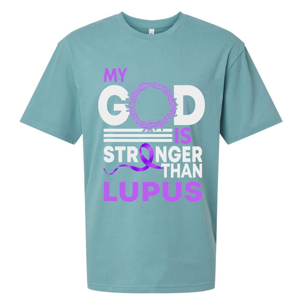 My God Is Stronger Than Lupus Awareness Ribbon Sueded Cloud Jersey T-Shirt