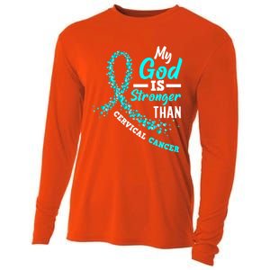 My God Is Stronger Than Cervical Cancer Warrior Great Gift Cooling Performance Long Sleeve Crew