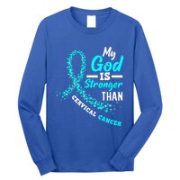 My God Is Stronger Than Cervical Cancer Warrior Great Gift Long Sleeve Shirt