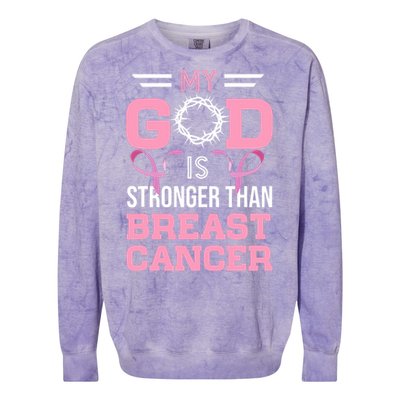 My God Is Stronger Than Breast Cancer Awareness Christian Colorblast Crewneck Sweatshirt