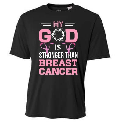 My God Is Stronger Than Breast Cancer Awareness Christian Cooling Performance Crew T-Shirt