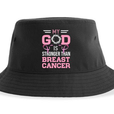 My God Is Stronger Than Breast Cancer Awareness Christian Sustainable Bucket Hat