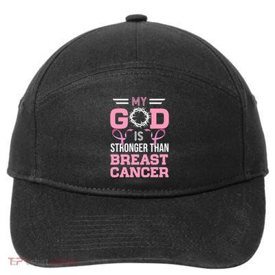 My God Is Stronger Than Breast Cancer Awareness Christian 7-Panel Snapback Hat