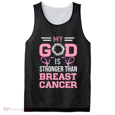 My God Is Stronger Than Breast Cancer Awareness Christian Mesh Reversible Basketball Jersey Tank