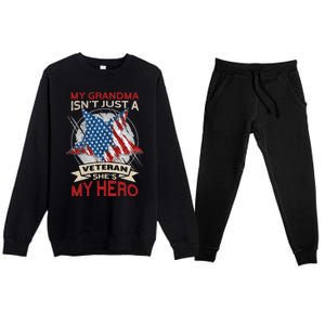 My Grandma Is My Hero Usa Flag Proud American Veteran Mom Great Gift Premium Crewneck Sweatsuit Set