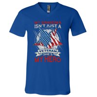 My Grandma Is My Hero Usa Flag Proud American Veteran Mom Great Gift V-Neck T-Shirt