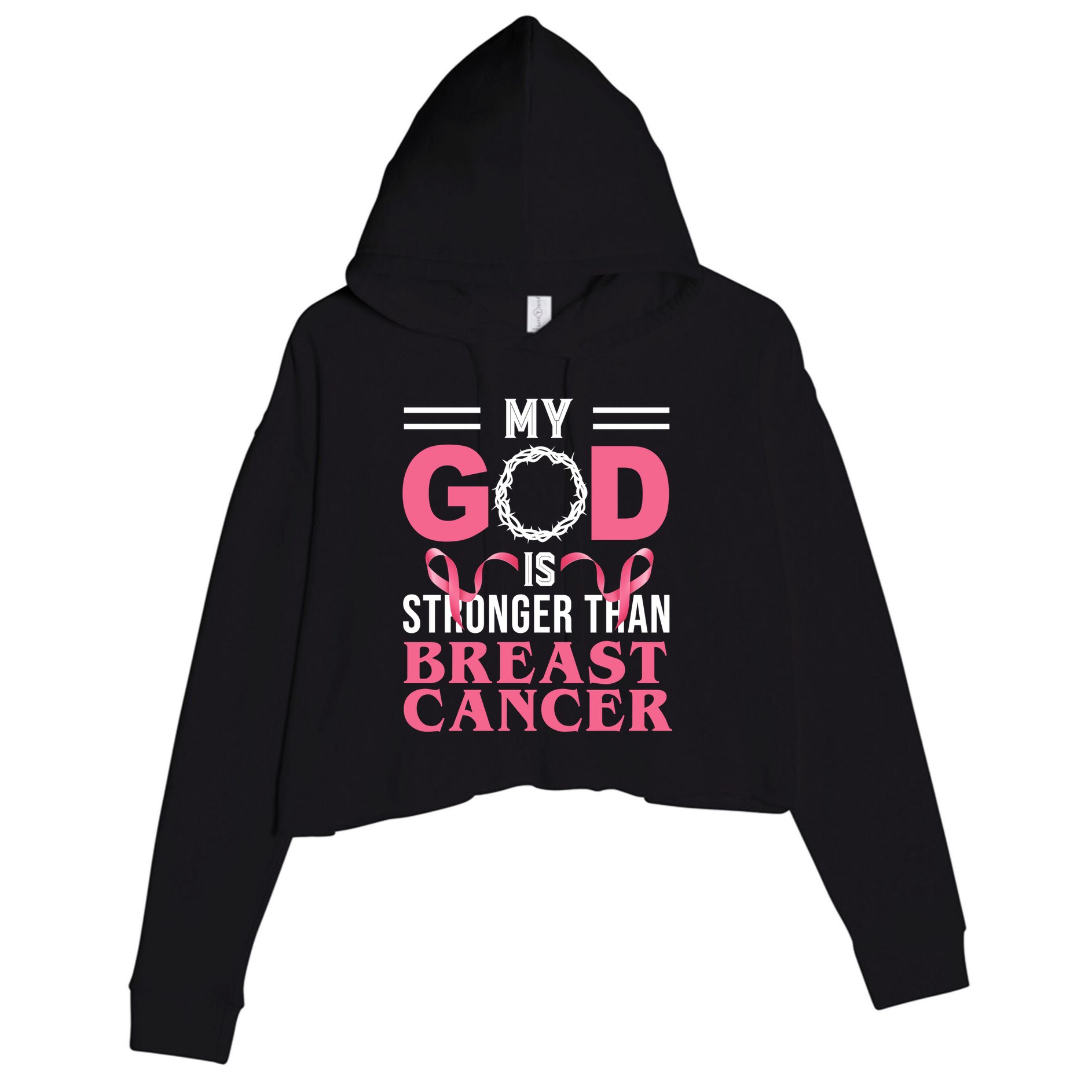 My God Is Stronger Than Breast Cancer Crop Fleece Hoodie