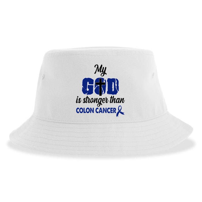 My God Is Stronger Than Colon Cancer Sustainable Bucket Hat