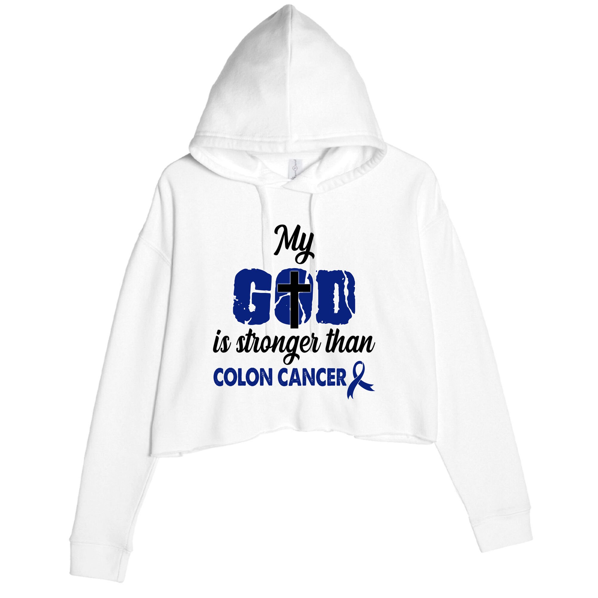 My God Is Stronger Than Colon Cancer Crop Fleece Hoodie