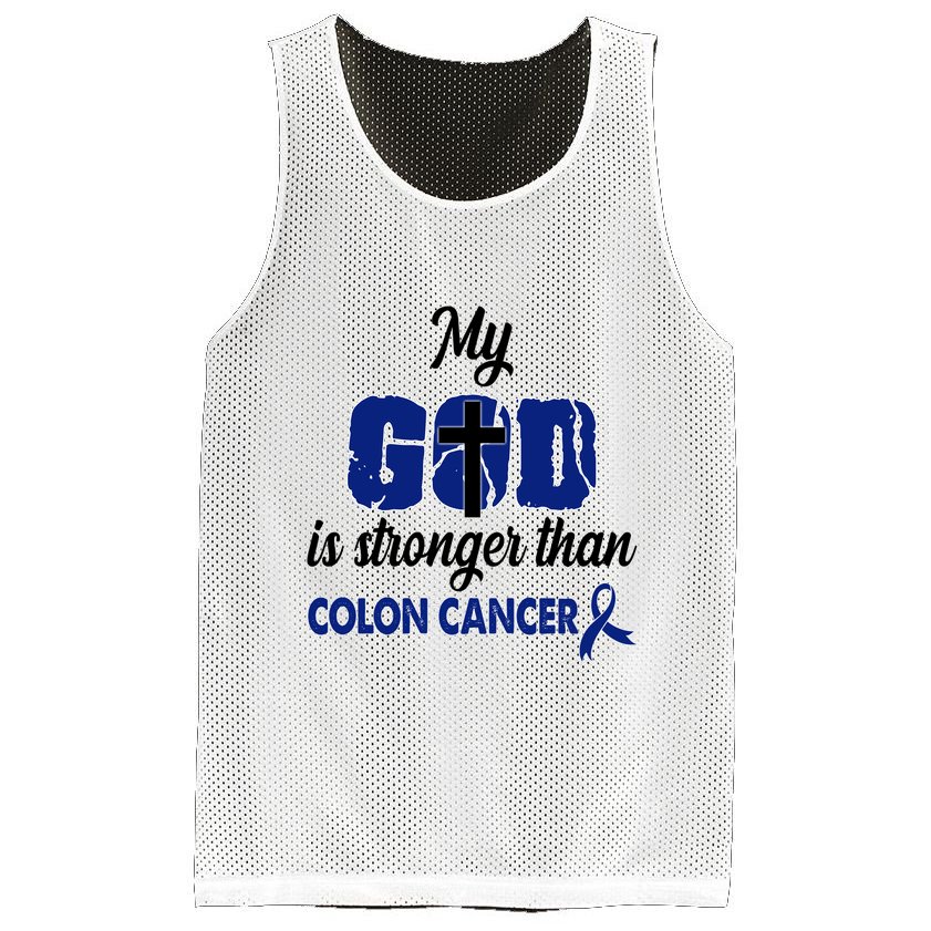 My God Is Stronger Than Colon Cancer Mesh Reversible Basketball Jersey Tank