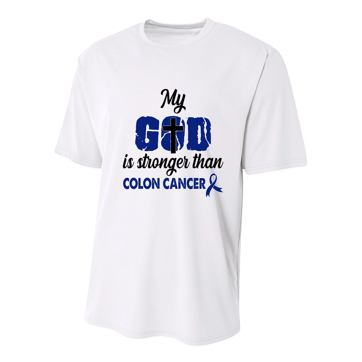 My God Is Stronger Than Colon Cancer Youth Performance Sprint T-Shirt